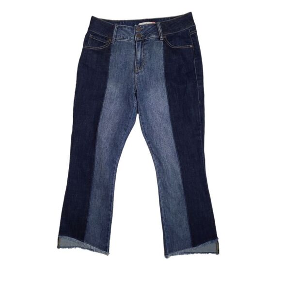CABI #6281 two tone high low mid rise crop raw‎ hem jeans 10 - Picture 3 of 11